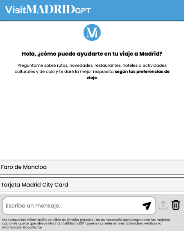 Pantalla principal de VisitMadridGPT