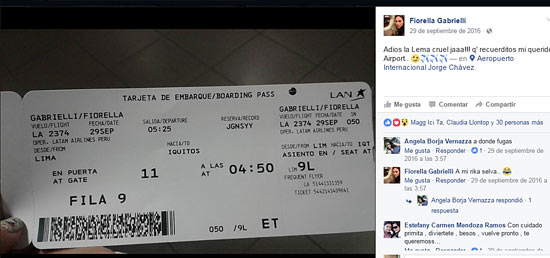 boleto de avión publicado en Facebook