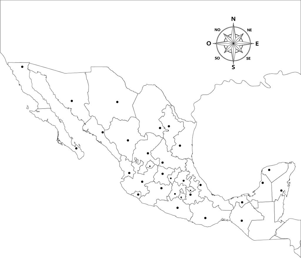 Mapa de México sin nombres en blanco y negro