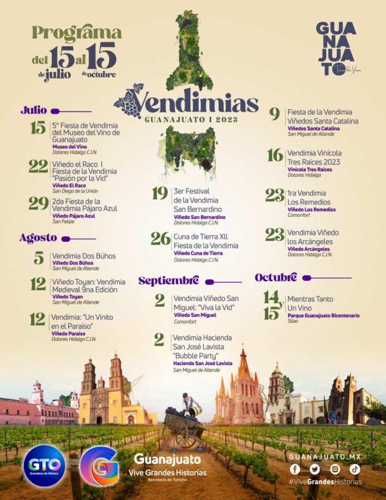 Programa y calendario de Vendimias Guanajuato 2023